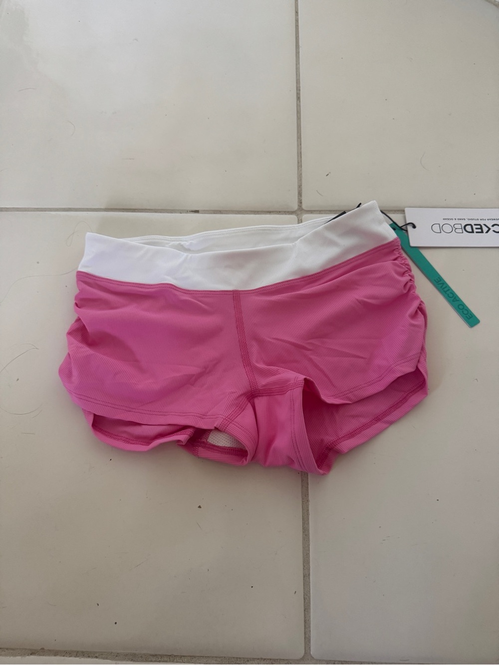 Women's Pink Performance Shorts with White Waistband wicked weasel
